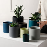 Load image into Gallery viewer, Nordic Industrial Style Colorful Ceramic Flowerpot Succulent Planter Green Plants Cylindrical Shape Flower Pot With Hole Tray
